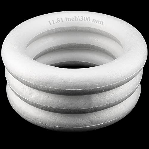MAHIONG 3 Pack 12 Inch Craft Foam Wreath, 2 Inch Thick White Polystyrene Foam Circles Ring, Round Styrofoam Wreath Form for Crafts DIY Arts Floral Projects Home Wedding Decor