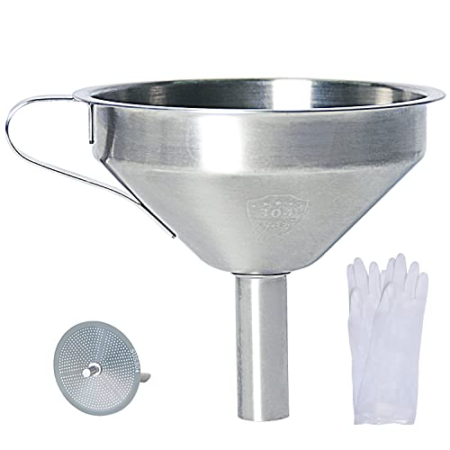 GIANTARM Embudo de Acero Inoxidable+Colador Desmontable+un par de guantes de goma,Embudo de Cocina Kit de Embudo de Metal para Líquido Zumo Vino Aceite Mermelada Cover