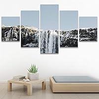 SIGNWIN 5 Panel Canvas Wall Art Mountain Waterfalls for Home Decorations Ready to Hang - 60