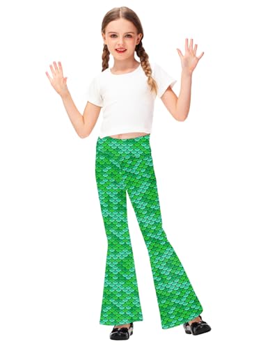 Image of AOBUTE Girls Bell Bottom Pants Tie Dye Print High Waist Flare Leggings 5-14 Years