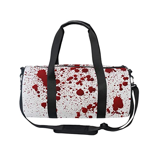 Red Blood Ink Splatter Spots Stains Isolated on White Duffel Bag, Foldable Canvas Travel Tote for Gym Sports with Inner Pockets, Durable Lightweight Fitness Bag for Overnight Workout2