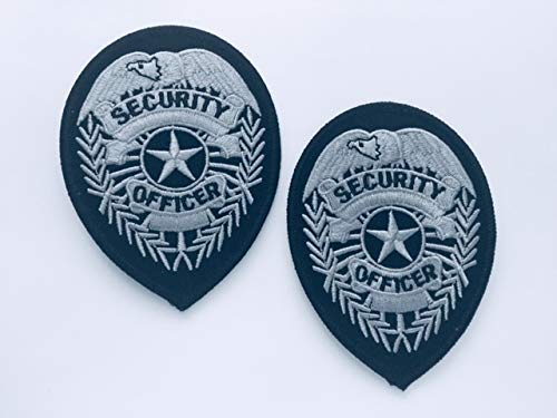 (Set of 2) Security Officer Badge Patch, Chest, Oval, Shoulder Silver/Black, 2-3/4 x 3-3/4\"