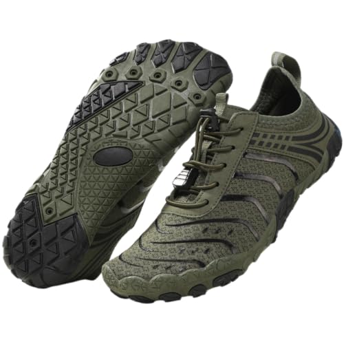 Treer Zapatos de Agua, Zapatos Deportes Acuáticos Antideslizante Barefoot Shoes Zapatillas de Minimalistas Secado Rápido Zapatillas para Exterior Interior (T11 Verde Oscuro,47)
