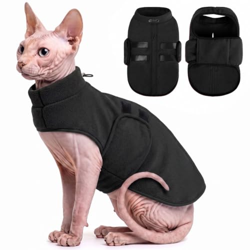 Image of Queenmore Cat Sweater,Soft Fleece Dog Vest Warm Dog Jacket with Leash Hole