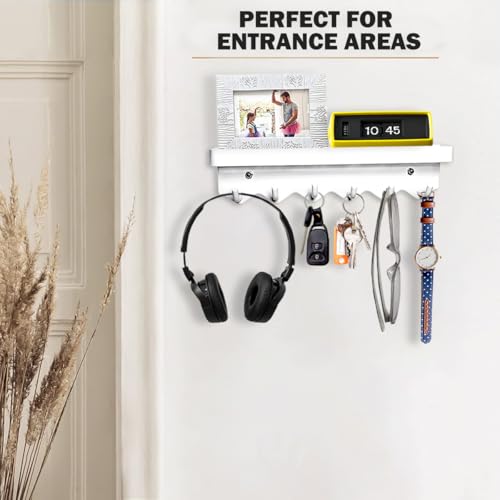 Echehi 6 Hooks Key Holder, Self Adhesive or Drilling 2 Ways Installation Key Holder for Wall, Key Hooks Wall Mounted for Entrance Area (White) - Cosy Home Interiors Echehi 6 Hooks Key Holder, Self Adhesive or Drilling 2 Ways Installation Key Holder for Wall, Key Hooks Wall Mounted for Entrance Area (White) - Image 4