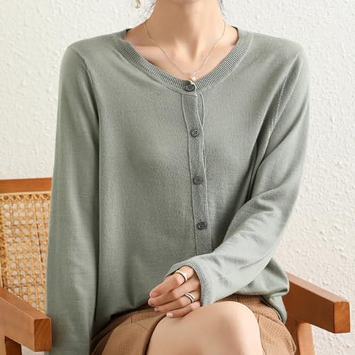 Image of Women's 100% Merino Wool Crew Neck Cardigan Sweater Top Long Sleeve Button Down 2025