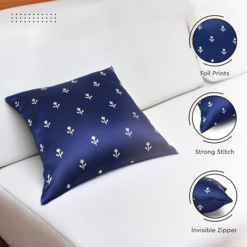 Image of Encasa XO Silver Foil Cushion Covers, Pillow Cases, No Inserts Blue