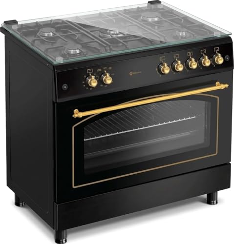 Miniatura 2 de Pack 9 Cocina A Gas F9l50g2b Cm Horno Panoramico Negra Rústico Campana A Juego Decorativa Negro Rústico Ribetes Dorados