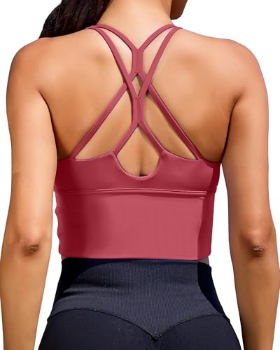 Image of XUNYU Sports Bras for Women High Support Longline Workout Tank Tops Built in Bra Padded Strappy Yoga Crop Top Cross Gym