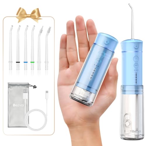 Bezvoi Mini Portable Water Flosser for Travel, 5 Modes Dental Floss, 6 Tips
