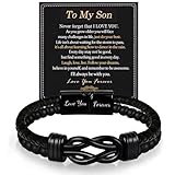 DOA Regalos de cumpleaños para hijo, marido, hombre, pulsera de cuero con nudo infinito para hijo, marido, hombres, novio, niños, Navidad, día de San Valentín, regalos para él, Cuero
