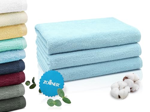 Zollner Juego De 3 Toallas De Ducha, Celeste, 70x140 Cm, 100 Algodón Zollner Juego De 3 Toallas De Ducha, Celeste, 70x140 Cm, 100 Algodón