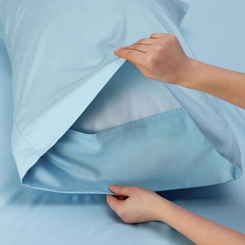 Image of Bedsure Cooling Sheets Twin, Rayon Derived from Bamboo, PureWoven, Breathable & Soft Twin Sheets Set, Deep Pocket Up to 16 Inches, Hotel Luxury Silky Bedding for Hot Sleepers, Aqua