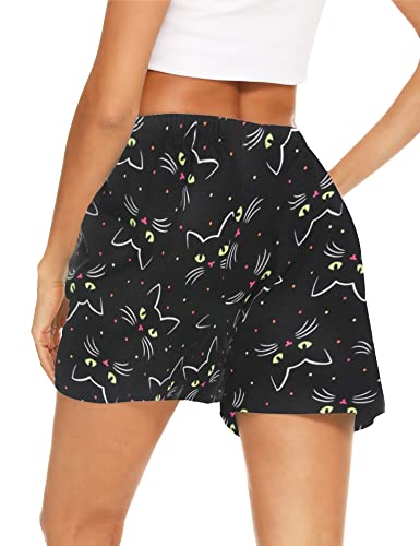 Enjoynight Women Pajama Shorts Cotton Lounge Bottoms Sleep Shorts With Drawstring & Pockes(X-Large,Black Cat) #TOP3