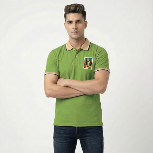 Image of Men's Regular Fit Solid Half Sleeve Casual Tipping Collar Polo T-Shirt