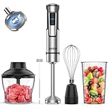 Ganiza Pürierstab 5-en-1, 1200W Stabmixer mit Geschwindigkeitsregelung & Turbo-Modi, Edelstahl Hand Blender inkl. Zerkleinerer, Schneebesen, Milchaufschäumer & Messbecher, Ideal für Suppen, Smoothies