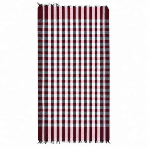 Image of Kerala Thorthu Bath Towel -Traditional Handloom Woven - Pure Cotton- End Finished -White Based-Floral Printed - Super Soft Absorbing Fabric- S Unisex- Pack of 2 Pieces 68x135 Cm (Brown+White Checked)