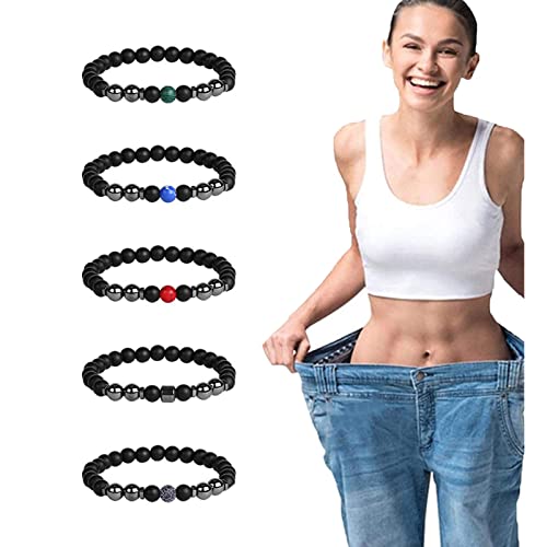5 Stück Anti Schwellungs Fußkettchen aus Schwarzem Obsidian, Obsidian Fußkette Obsidian Armband, Magnetic Therapy Obsidian Beaded Bracelet Anklet für Frauen und Männer (A) Cover