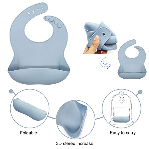 Ileyluy Silicone Baby Bibs For Babies & Toddlers Set Of 2, Feeding Bibs Unisex Soft Adjustable Waterproof Bpa Free(Dusty Blue,Dinosaur) #TOP6
