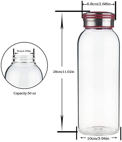 Cleesmil Large Glass Water Bottle with Neoprene sleeve 1500 ml / 1.5 Litre