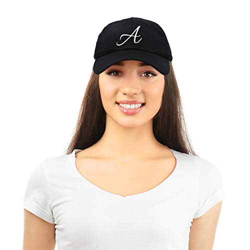Dalix Initial Hat Letter A Black Womens Baseball Cap Monogram Cursive Embroider #TOP4
