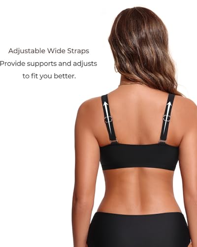 V Wired Bikini Top Only - Vintage Swim Top Padded Bra Swimsuits, Black, Large - Image 3