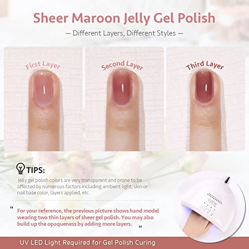 Gaoy Jelly Milky White Gel Nail Polish Set, 6 Translucent Sheer Maroon Uv Colors For Art Home Diy Manicure Kit #TOP3