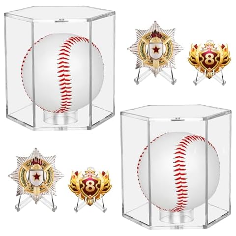 ELEGANTLIFE Baseball Display Case UV Protected Acrylic Clear Hexagon Baseball Holder for Tennis Balls,Coins,Memorabilia,with 1 Ball and 2-Coin Racks for Official Size Ball (Hexagon 2 Pack) Cover