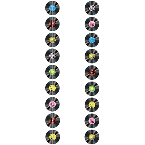 Adecortalk 2 Pack Vinyl Record Banners Record Party Garland Vintage Record Colorful Paper Banner for 50s 60s 70s Rock and Roll Music Birthday Party Supplies Baby Shower Party Favor Home Indoor Wall Decorations