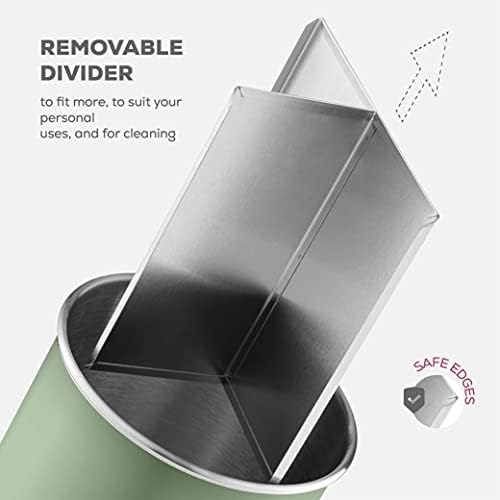 Extra-Large Stainless Steel Kitchen Utensil Holder - 360° Rotating Utensil Caddy - Weighted Base for Stability - Utensil Crock With Removable Divider for Easy Cleaning - Countertop Utensil Organizer.