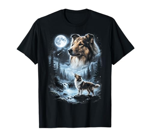 Rough Collie Howling to the Moon Retro 90's Dog T-Shirt