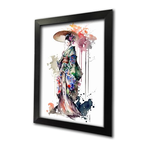 Geisha japonaise A5 de qualité supérieure avec son cadre de finition galerie d'art