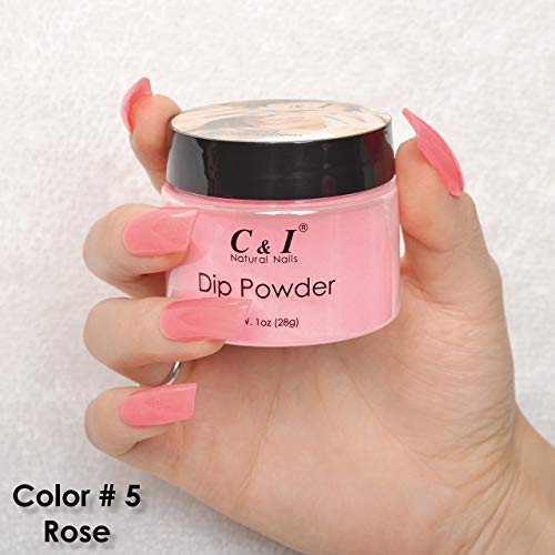 C & I Dip Powder Tauchen Pulver, Farbe # 5 Rose, Gelnägel Effekt, Pulver für Nagellack, Rot Farbsystem, 1 oz / 28 g – Bild 5