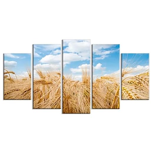 Laimi Multipanel 5 delar stor HD kanvas väggkonst dekor kornfält under blå himmel bild affisch canvas tryck modern hem och kök dekoration väggkonst ingen ram