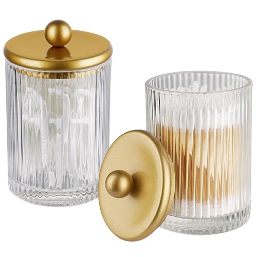 Komashr 3 Pack Glass Qtip Holder Dispenser Set with Matte Gold Metal Lid by Komashr - Used condition - Image 2