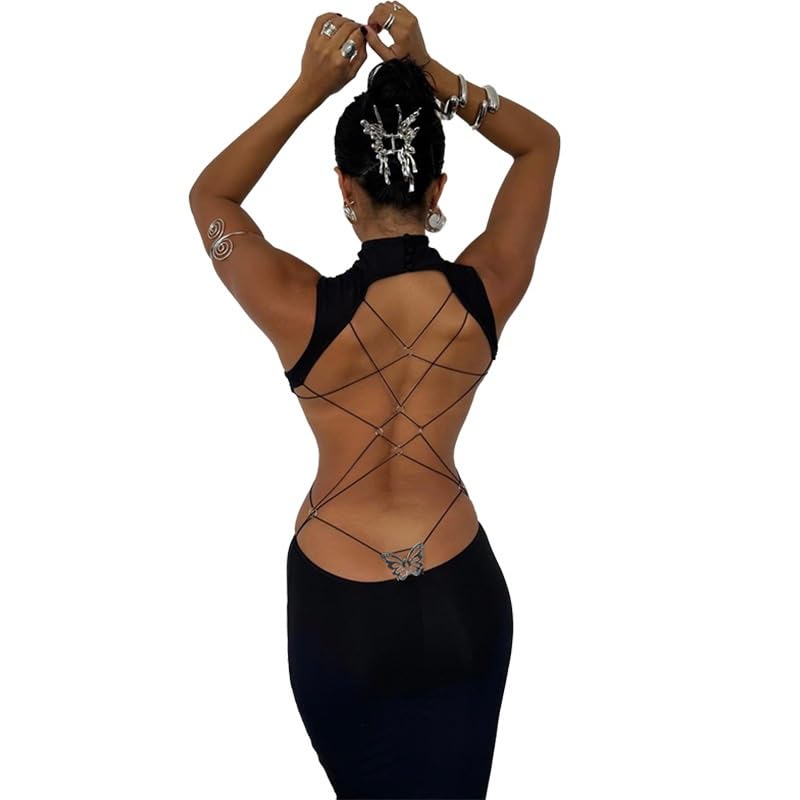 Women's Solid Color Sexy Backless Bowknot Dress Party Cocktail Long Dresses