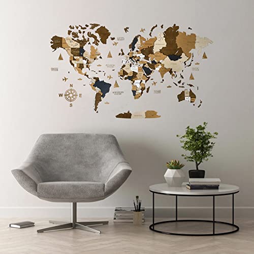 Holz-Weltkarte, 3D-Kunst, große Wanddekoration, für jeden Anlass, in den Größen M, L, XL, Geschenkidee, Wandkunst für Zuhause, Küche oder Büro