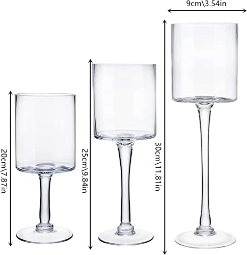 Hurricane Candle Holder Glass Candleholders Holders Votive Long Stem Tealight Tall High Tea Light Elegant Transparent Ideal Dining Wedding Party Home Decoration Gifts (Large 1 Set) #TOP1