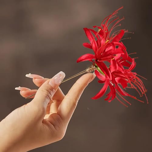 Image of Lycoris Radiata Hair Stick,Red Spider Lily Hair Pin Chinese Japanese Hair Styling Pin Handmade Realistic Flower Hairpin Oriental Hair Accessories for Bridal Wedding Party Cosplay Decorations