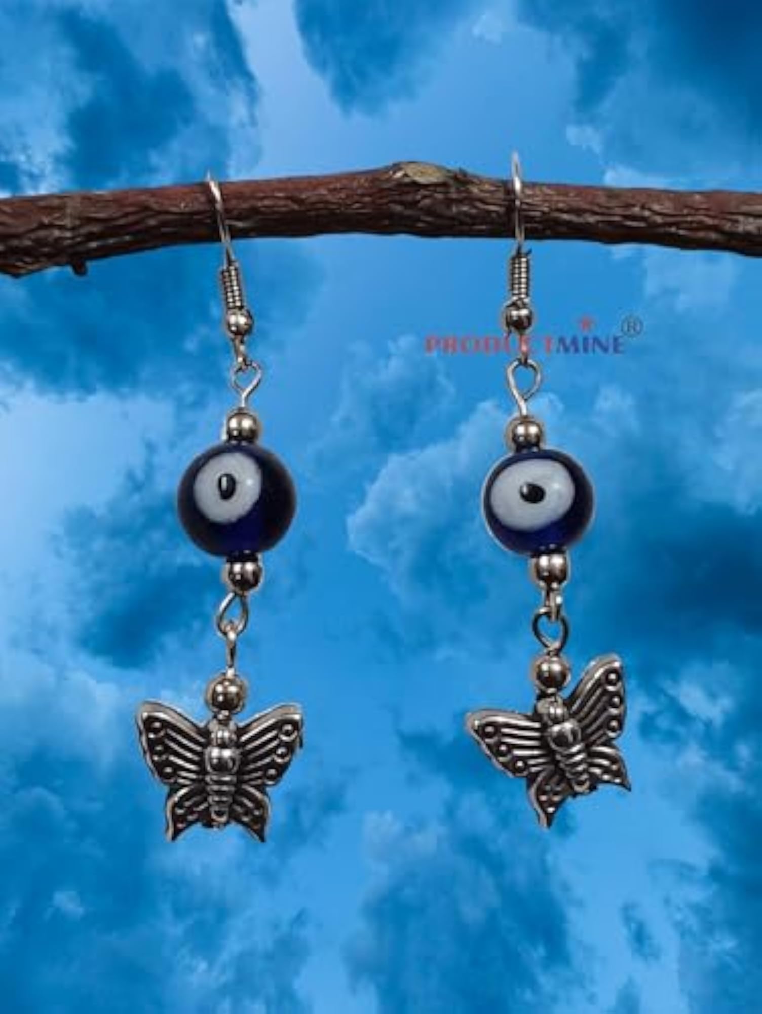 Butterfly Evil Eye Dangler Earrings for Women