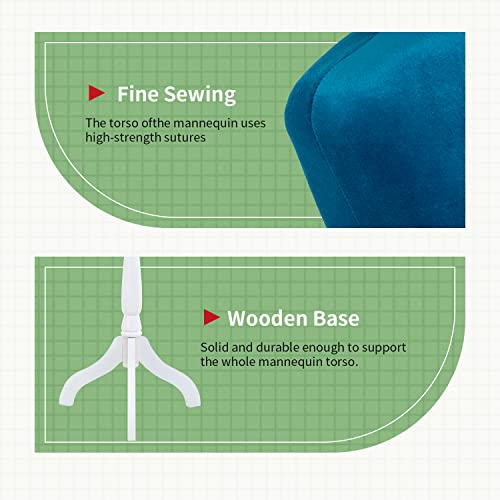 Mannequin Body Dress Form Torso Female Manikin 49.6-63.4 Inch Height Adjustable Wooden Tripod Stand High Density Foam Portable Display Mannequin (Blue) by PayLessHere - Image 7
