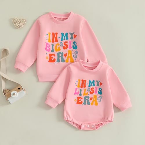 Canis Big Sister Little Sister Matching Outfit in My Big Sis Little Sis Era Pullover Sweatshirt and Newborn Romper Set2