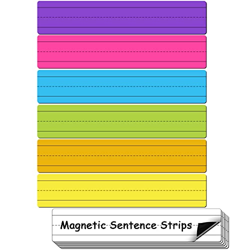 D-FantiX 12 Pack Magnetic Sentence Strips for Teachers, 12 x 3 Inch Magnetic Dry Erase Sentence Strips for Whiteboard, Reusable Teacher Supplies Learning Tools for Classroom Office(6 Colored, 6 White)