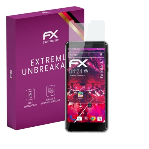 atFoliX Lámina Protectora de plástico Cristal compatible con Nokia 3.1 Película Vidrio, 9H Hybrid-Glass FX Protector Pantalla Vidrio templado de plástico