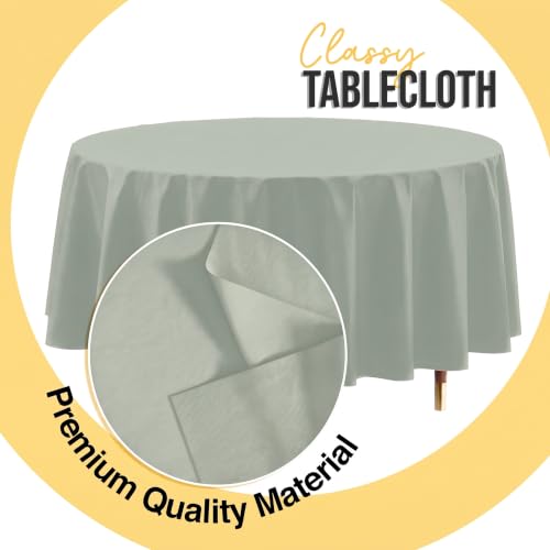 Image of Exquisite 66% Thicker Premium Sage Round Tablecloth 0.5 Mil 12 Pack Plastic Table Cloth Disposable 84 Inch Round Plastic Tablecloth Won't Tear Easily Like Cheap Thin Brands