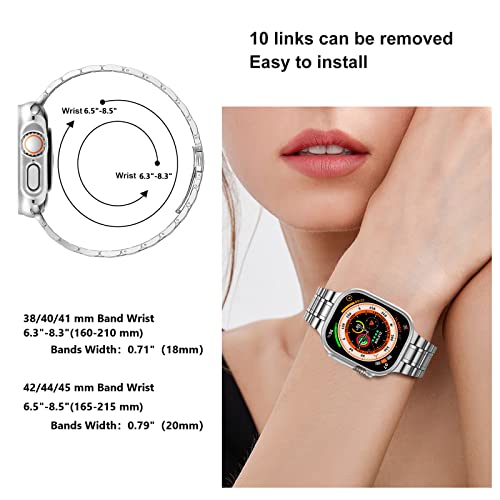 Image of MioHHR Solid Stainless Steel Band Compatible with Apple Watch 49mm Ultra 3 /2 /1, Metal Strap with Soft TPU Case for iWatch Series Ultra 3 /2 /1 49mm Women and Men, Silver