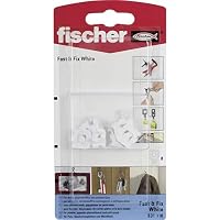 fischer Fast & Fix - Wandhaken zum Befestigen von Bildern, Kleidungsstücken, Schlüsselanhängern in Gipskarton, Weichholz, Putz - ohne Hammer und ohne Bohrer, weiß - 8 Stück - Art.-Nr. 531116 – Ansicht 1