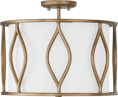 Capital Lighting 252531ML Cohen Art-Inspired Luxe Convertible Dual Mount White Fabric Drum Semi Flush/Pendant Ceiling Light, 3-Light 180 Total Watts, 14" H x 16" W, Mystic Luster