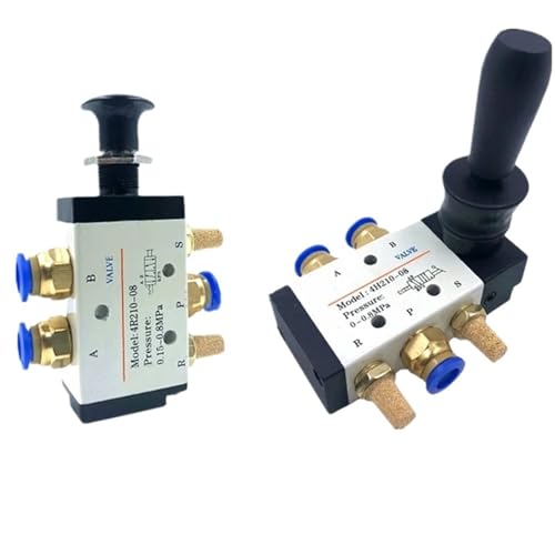 Válvula manual neumática 4H210-08 de control de 5/2 vías con racor PC de 6mm y silenciadores 3