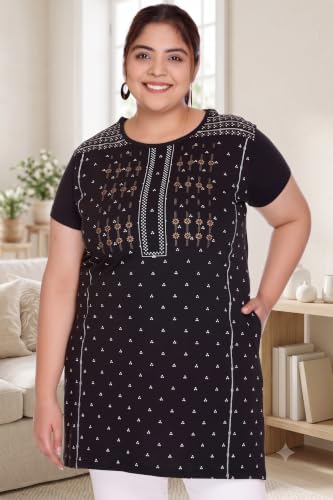 Image of Women Printed Cotton Tshirt with Side Slits & Pocket